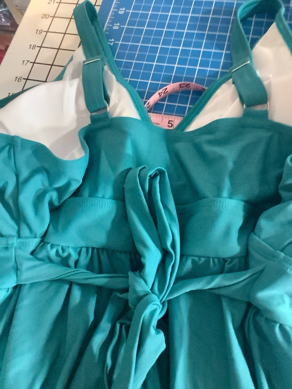 Bloomchic One Piece Turquoise Aqua Swim Suit Full Coverage Modest Tie 18/20 NWT